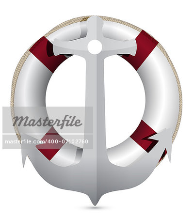 lifebuoy with anchor illustration design on white