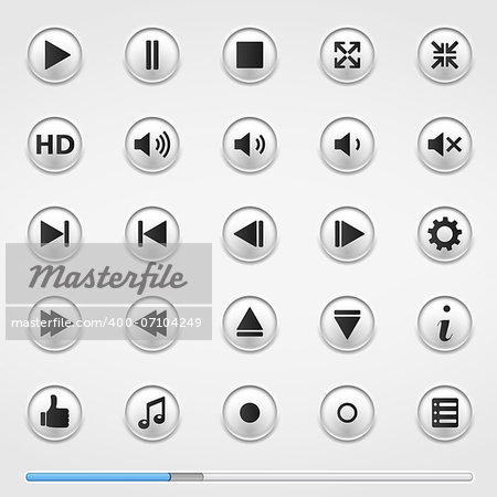 Set of buttons for media player and blue progress bar, vector eps10 illustration