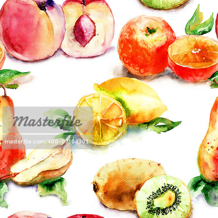 Watercolor illustration of fruit, seamless wallpaper