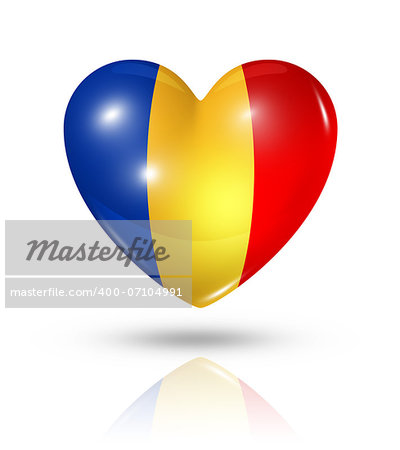 Love Chad symbol. 3D heart flag icon isolated on white with clipping path