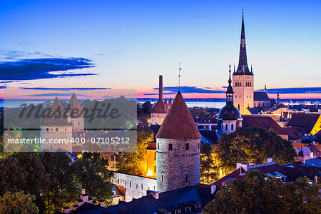 Skyline of Tallinn, Estonia at dawn.