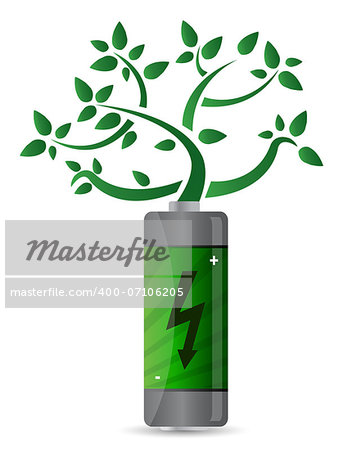 tree growing from the battery illustration design