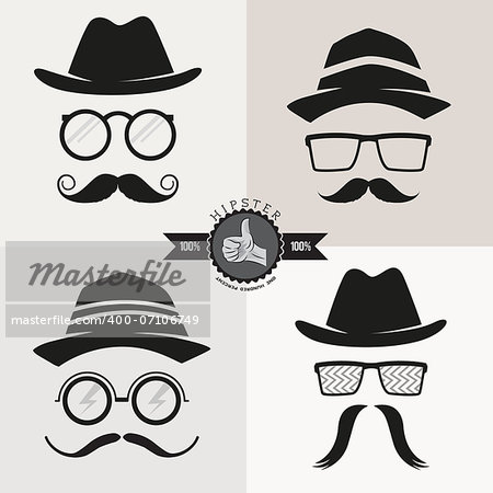 Hipster Glasses, Hats & Mustaches - vector illustration.