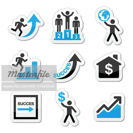 Vector labels set of people in business, training for success isolated on white