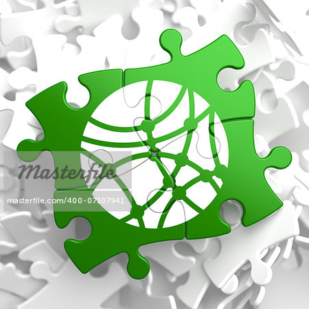 Social Network Icon on Green Puzzle.  Communication Concept.