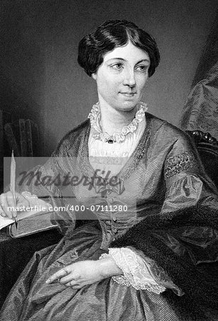 Harriet Martineau (1802-1876) on engraving from 1873. English social theorist and Whig writer. Engraved after a painting by A.Chappel and published in "The Masterpiece Library of Short Stories'',USA,1873.