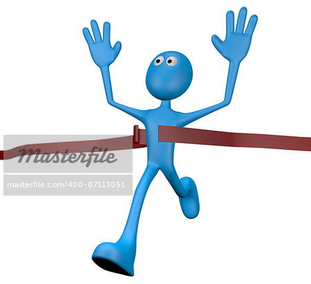 cartoon character crossing the finishing line - 3d illustration