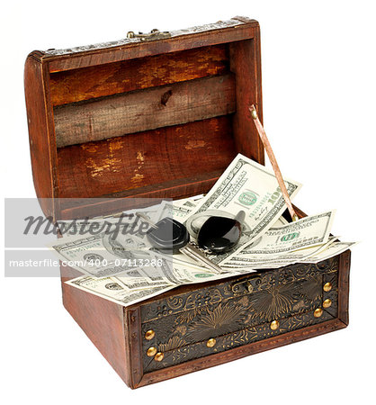 USA dollars in box with car key, isolated on white background