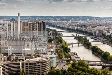 Aerial View on River Seine and Pont de Bir-Hakeim from the Eiffel Tower, Paris, France