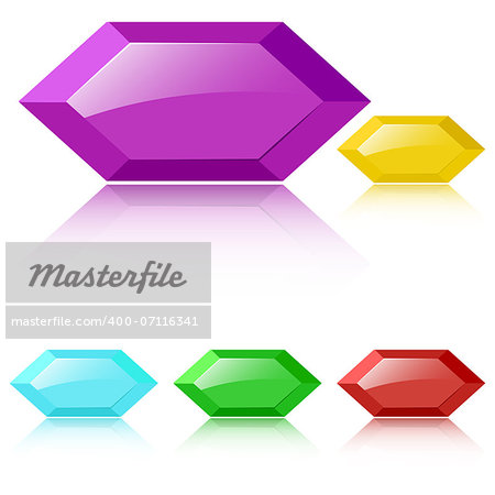 Vector glossy faceted gemstones of different colors. set