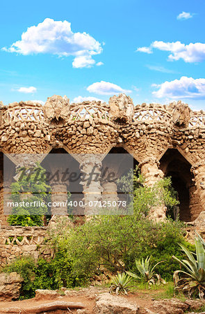 Stone columns in park Guell, Barcelona, Spain