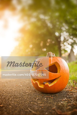 A Carved Pumpkin in October on Halloween.