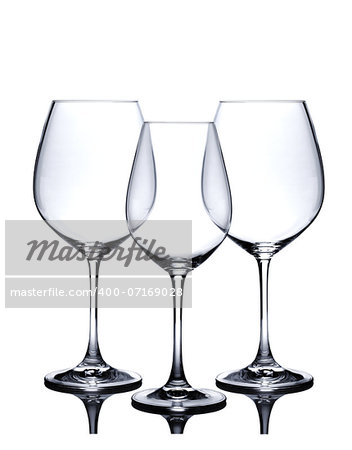 Cocktail glass set. Empty red and white wine glasses isolated on white background