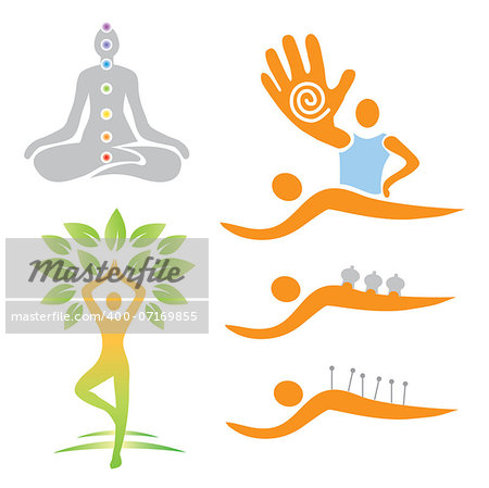 Illustrations of yoga and alternative medicine symbols. Vector illustration.