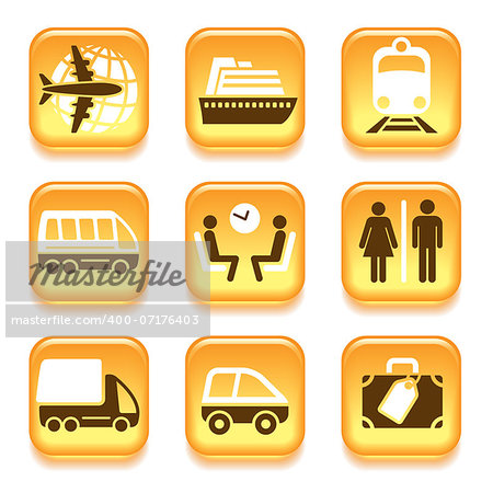 Colorful travel icons set over white background