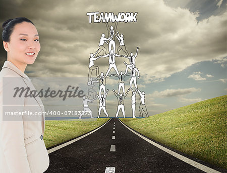 Composite image of smiling asian businesswoman