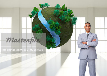 Composite image of assertive businessman