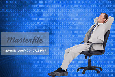 Composite image of side view of businessman leaning back in his chair