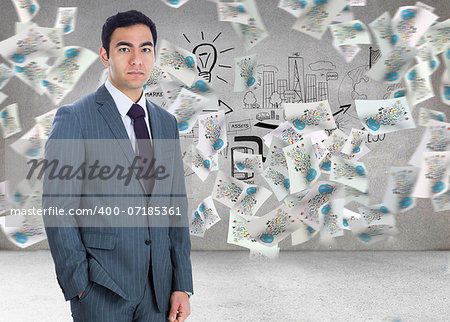 Composite image of unsmiling businessman standing