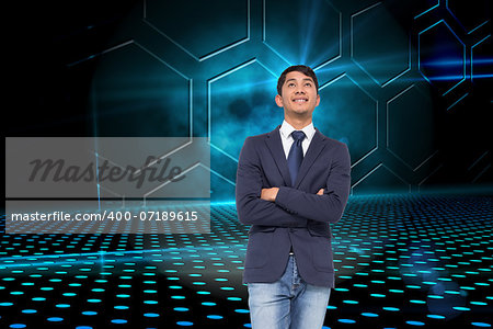 Composite image of smiling casual businessman with arms crossed