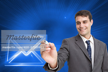 Composite image of young businessman writing something