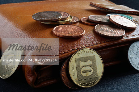 yellow purse with different coins