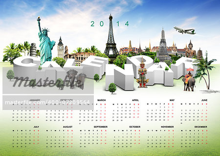 3D Illustration of Calendar on travel background