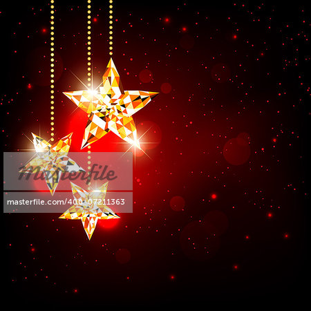 Sparkling  Christmas Polygon Star on Red Background