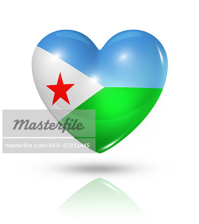 Love Djibouti symbol. 3D heart flag icon isolated on white with clipping path