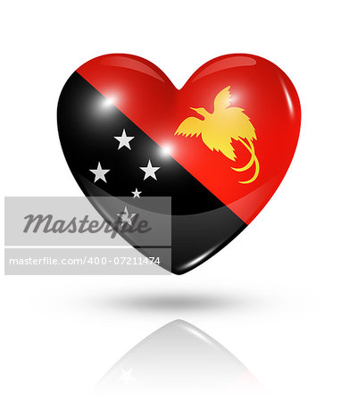 Love Papua New Guinea symbol. 3D heart flag icon isolated on white with clipping path