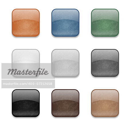Set of web square glossy buttons with damaged surface