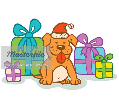 Illustration of dog and presents
