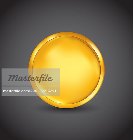 Illustration golden coin with shadow on dark background - vector