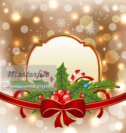 Illustration Christmas elegant card with holiday decoration - vector