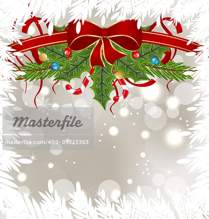 Illustration Christmas frosty card with holiday decoration - vector