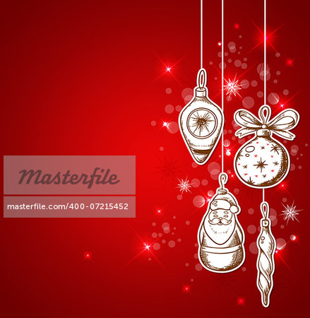 Vector red Christmas background with vintage decorations