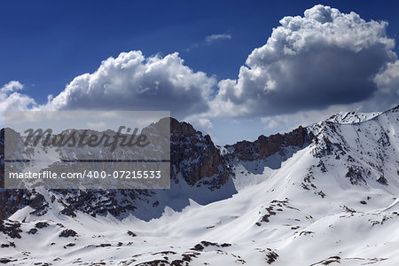 Snow mountains and blue sky with cloud in nice day. Turkey, Central Taurus Mountains, Aladaglar (Anti-Taurus), plateau Edigel (Yedi Goller)