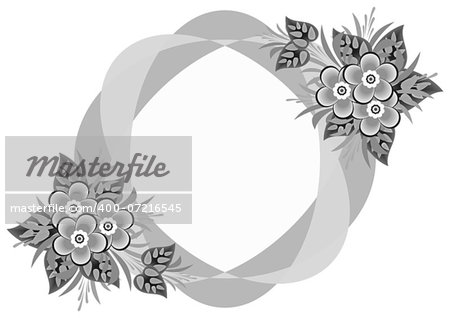 Illustration of frame with abstract flowers in grey colours
