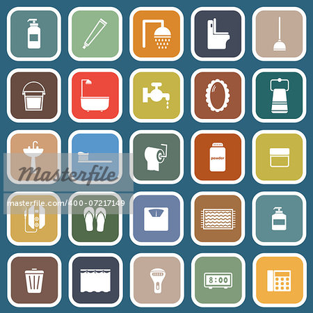 Bathroom flat icons on blue background, stock vector