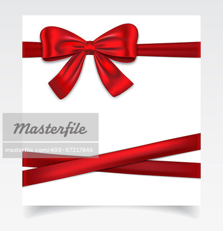 Gift cad tied with red ribbon and and nice bow. Vector illustration