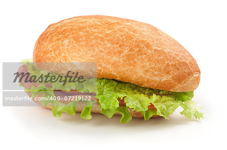 sandwich with bacon and vegetables isolated on white