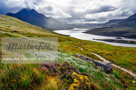 Scenic view of the lake and mountains, Inverpolly, Scotland, United Kingdom