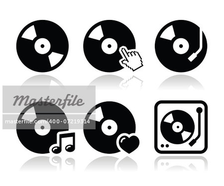 Vector icons set of vinyl record player isolated on white