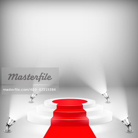Illuminated Podium With Red Carpet. Vector Illustration.