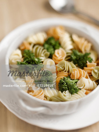close up of a bowl of pasta salad