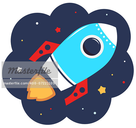 Beautiful cartoon Rocket in space. Vector Illustration