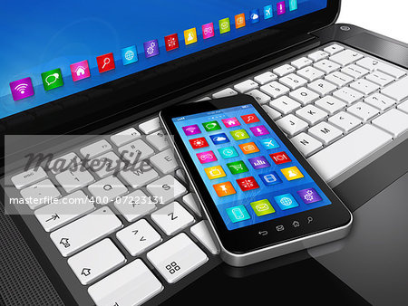 3D Smartphone on Laptop - Global communication concept
