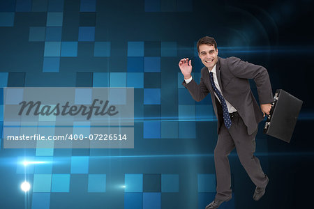 Composite image of happy attractive businessman in a hury