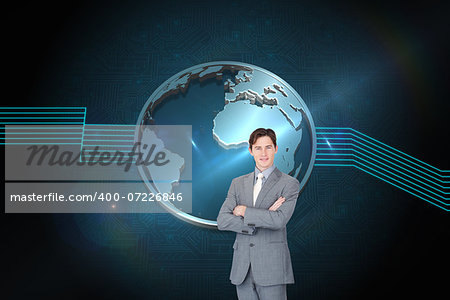 Composite image of assertive businessman standing in front of the camera