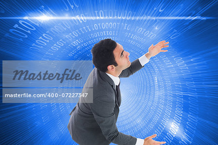 Composite image of unsmiling businessman catching